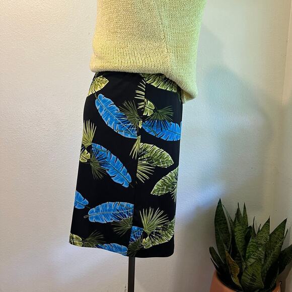 Pineapple Moon 90s Blue & Green Palm Leaf Print Elastic Summer Skirt Size XL - Picture 3 of 8